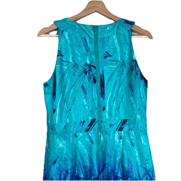 Spense Turquoise Blue Fit & Flare Dress Size 10 Sleeveless Tropical Hawaiian - Picture 5 of 12